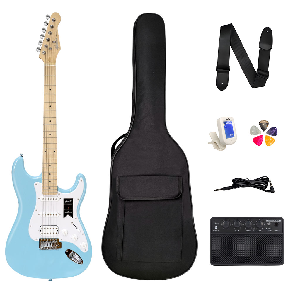 Mantic MST100-HBL Aksesuarlı ve Amfili Mavi Elektro Gitar Paketi
